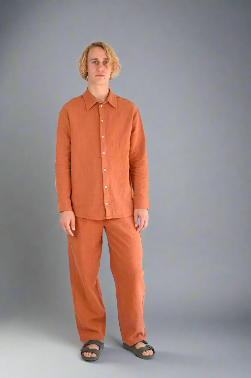 Straight Ramie Pants for Men